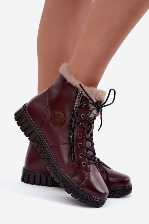 Women's insulated ankle boots in natural leather Vinceza 133123 in burgundy color