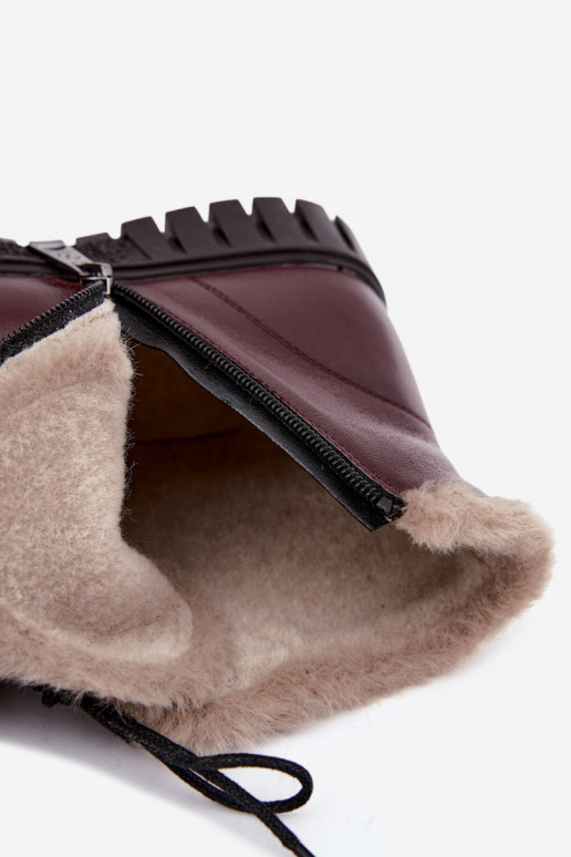 Women's insulated ankle boots in natural leather Vinceza 133123 in burgundy color