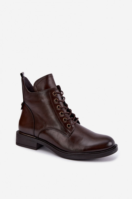 Insulated ankle boots with wide heels 58677 in chocolate color