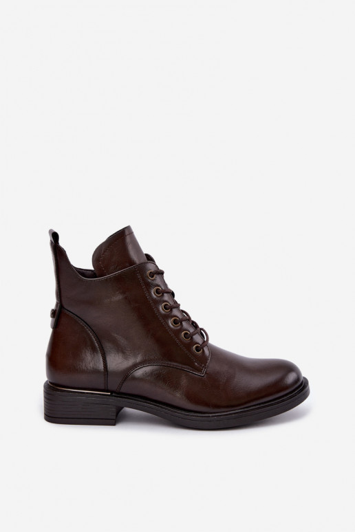 Insulated ankle boots with wide heels 58677 in chocolate color