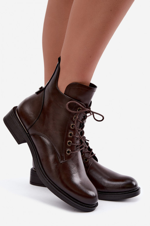 Insulated ankle boots with wide heels 58677 in chocolate color