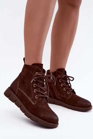 Natural leather lace-up insulated ankle boots Vinceza 67040 in chocolate color 2