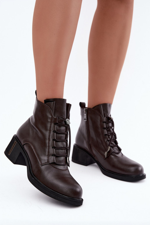 Natural leather insulated ankle boots Klocke Vinceza 89161 in chocolate color