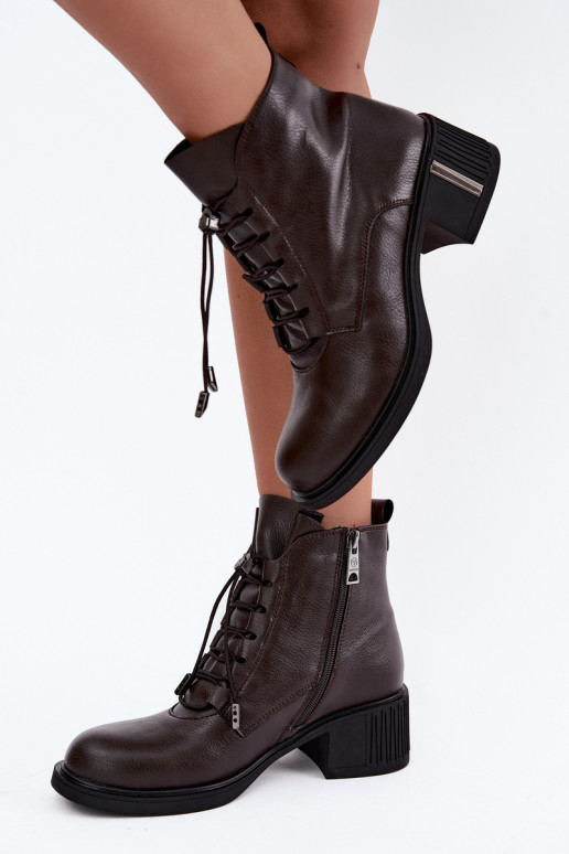 Natural leather insulated ankle boots Klocke Vinceza 89161 in chocolate color