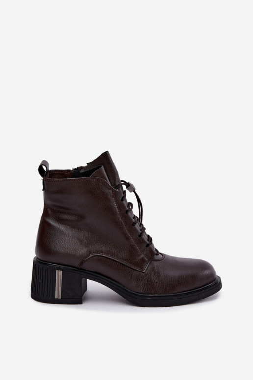 Natural leather insulated ankle boots Klocke Vinceza 89161 in chocolate color