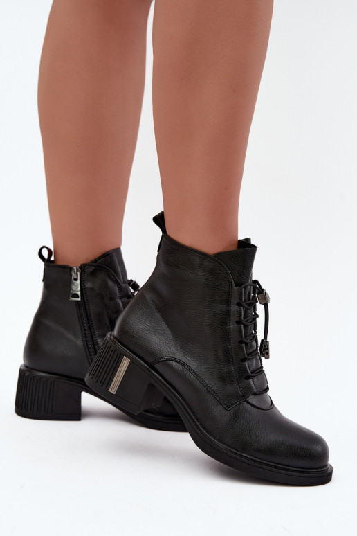Natural leather insulated ankle boots Klocke Vinceza 89161 in black color