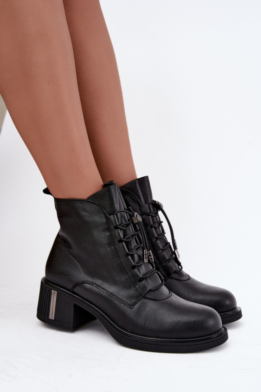 Natural leather insulated ankle boots Klocke Vinceza 89161 in black color