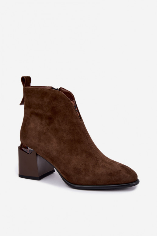 Faux suede warm ankle boots with heels in brown color Laverelle