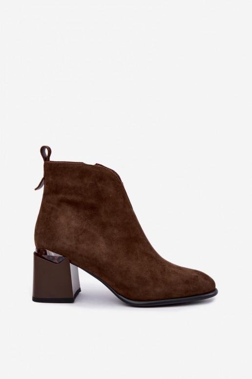 Faux suede warm ankle boots with heels in brown color Laverelle