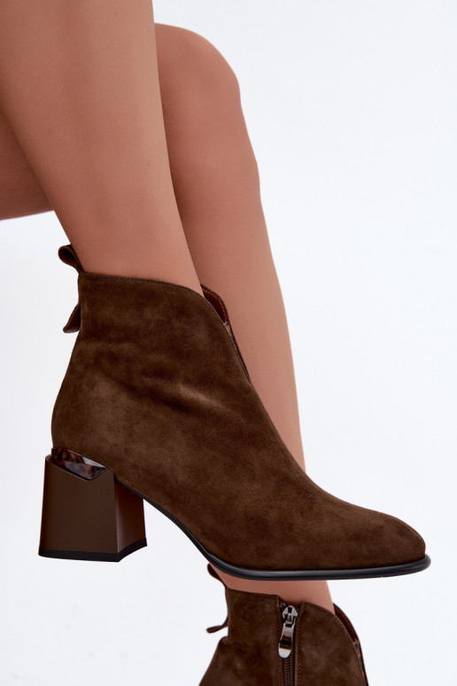 Faux suede warm ankle boots with heels in brown color Laverelle