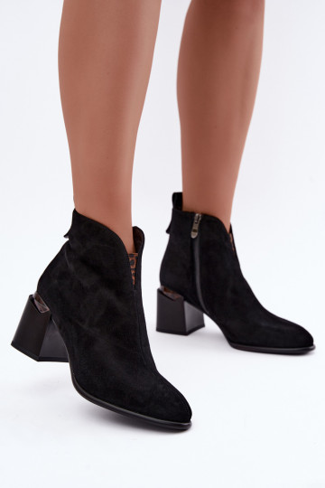 Faux suede warm ankle boots with heels in black color Laverelle 2
