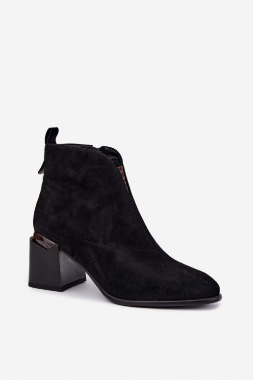 Faux suede warm ankle boots with heels in black color Laverelle