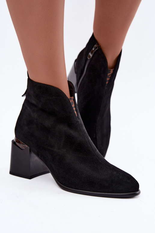 Faux suede warm ankle boots with heels in black color Laverelle