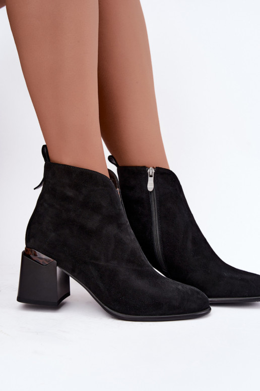 Faux suede warm ankle boots with heels in black color Laverelle
