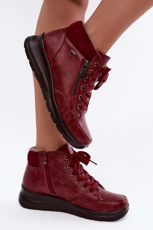 Women's insulated ankle boots with fur inside in burgundy color Parvella