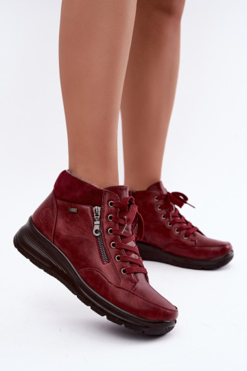 Women's insulated ankle boots with fur inside in burgundy color Parvella 2