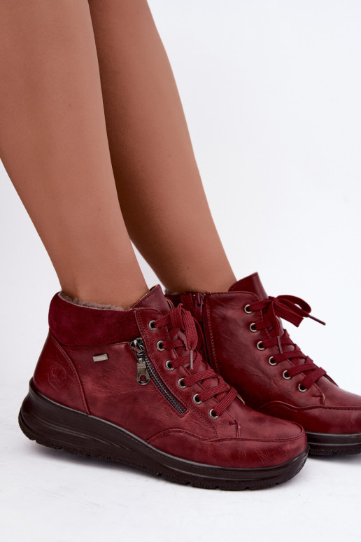 Women's insulated ankle boots with fur inside in burgundy color Parvella