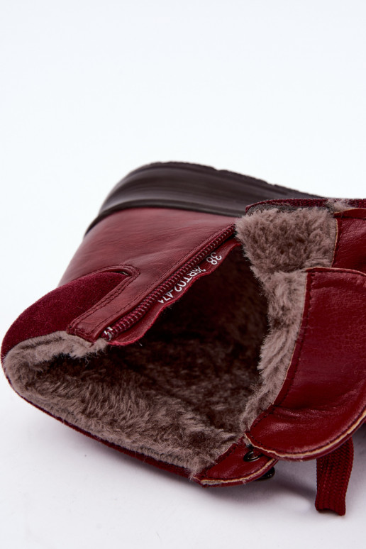 Women's insulated ankle boots with fur inside in burgundy color Parvella