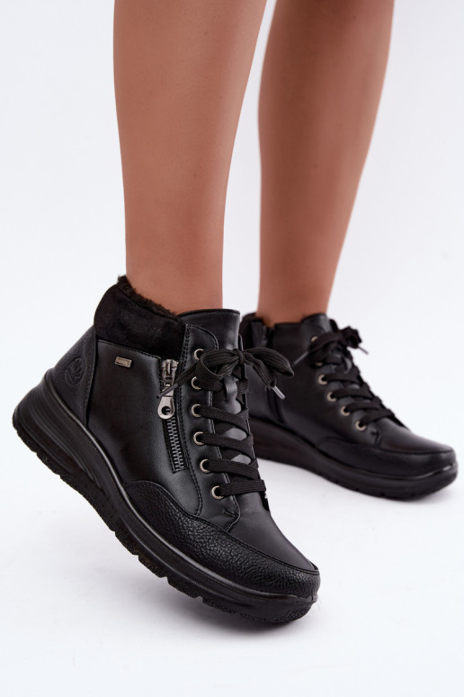 Women's insulated ankle boots with fur inside in black color Parvella