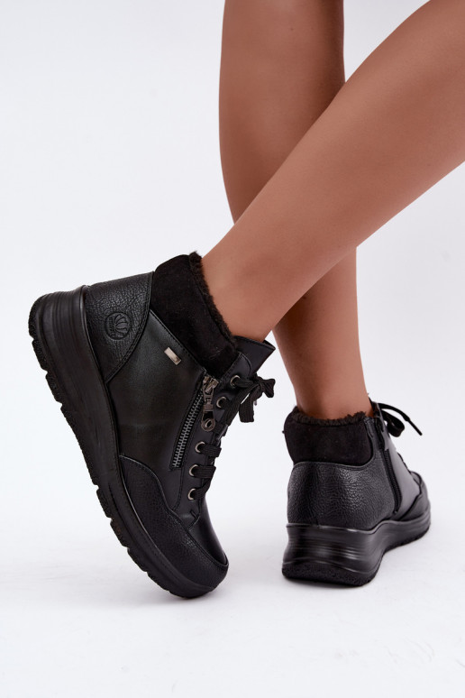 Women's insulated ankle boots with fur inside in black color Parvella