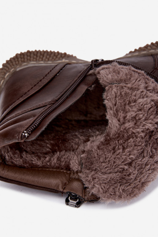 Women's insulated ankle boots with fur inside made of faux leather in brown color Ulverina