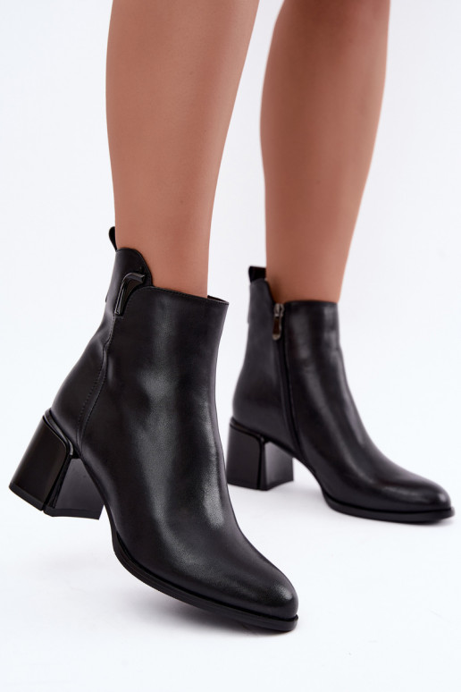 Faux leather women's ankle boots with heels, insulated, black Kirella
