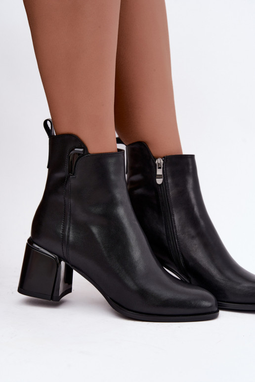 Faux leather women's ankle boots with heels, insulated, black Kirella