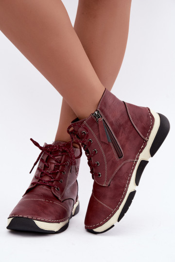 Insulated women's ankle boots, burgundy color Lerissa