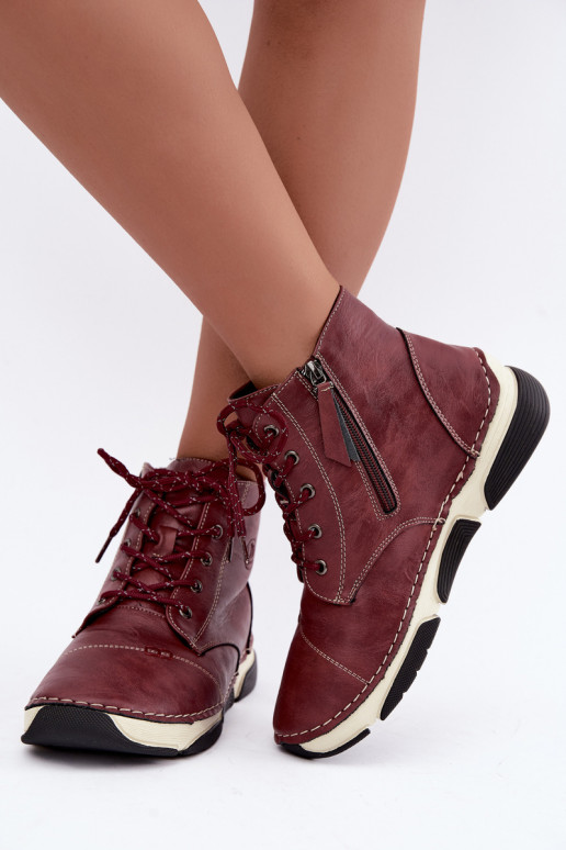 Insulated women's ankle boots, burgundy color Lerissa