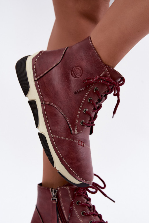 Insulated women's ankle boots, burgundy color Lerissa