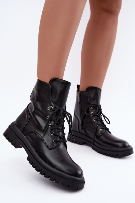 Faux leather insulated black women's work ankle boots Amarelle