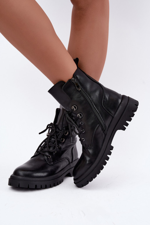 Faux leather insulated black women's work ankle boots Amarelle