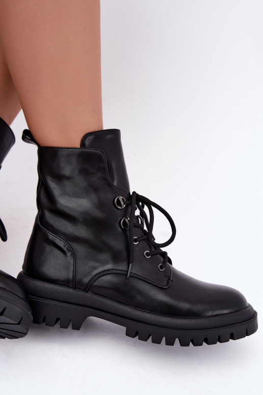 Faux leather insulated black women's work ankle boots Amarelle