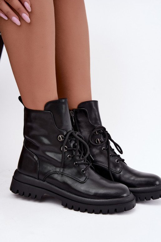 Faux leather insulated black women's work ankle boots Amarelle