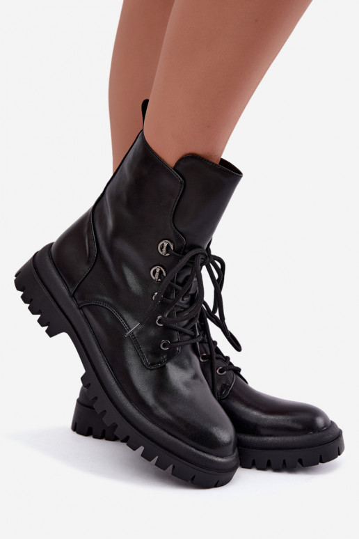Faux leather insulated black women's work ankle boots Amarelle