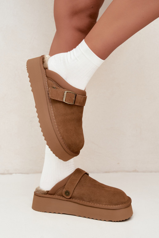 Faux suede brown snow boots with platform and buckles Big Star UU274696