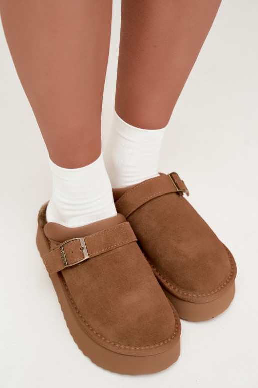 Faux suede brown snow boots with platform and buckles Big Star UU274696