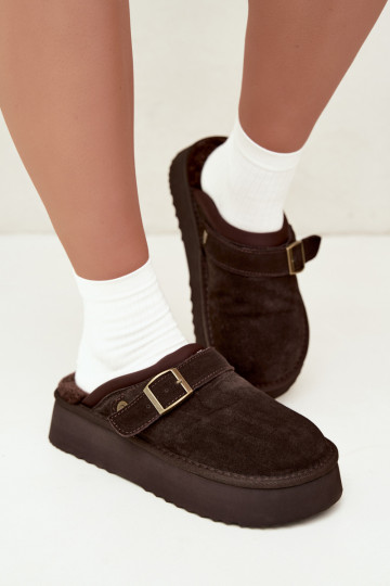 Faux suede snow boots with platform and buckles Big Star UU274697 CzekoladoĮe