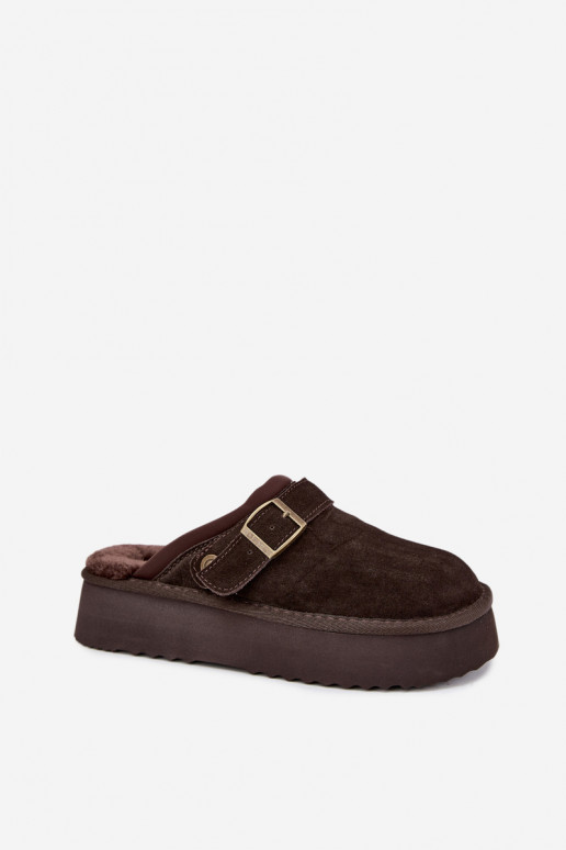 Faux suede snow boots with platform and buckles Big Star UU274697 CzekoladoĮe