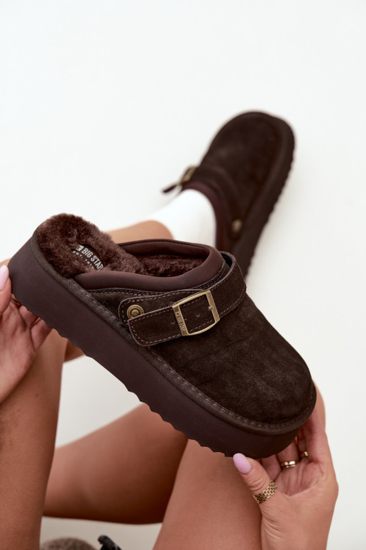 Faux suede snow boots with platform and buckles Big Star UU274697 CzekoladoĮe