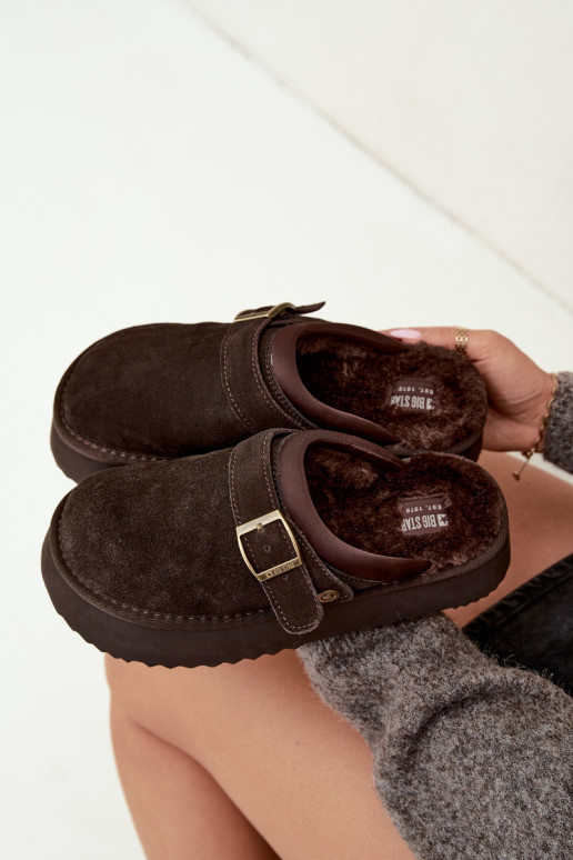Faux suede snow boots with platform and buckles Big Star UU274697 CzekoladoĮe