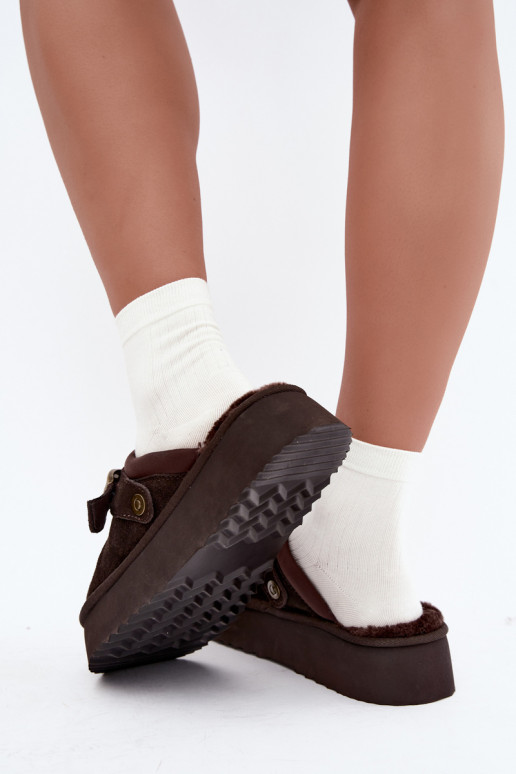 Faux suede snow boots with platform and buckles Big Star UU274697 CzekoladoĮe
