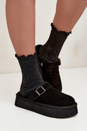Faux suede black snow boots with platform and buckles Big Star UU274698