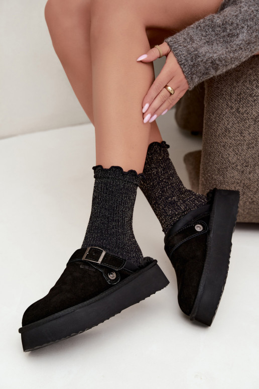 Faux suede black snow boots with platform and buckles Big Star UU274698