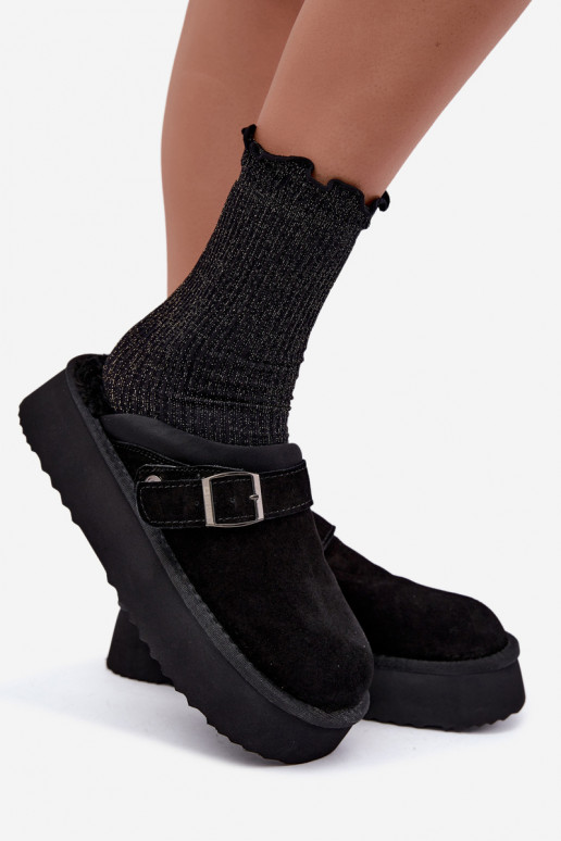 Faux suede black snow boots with platform and buckles Big Star UU274698