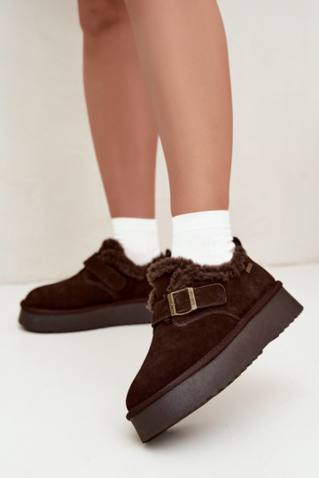 Faux suede snow boots with platform Big Star UU274319 CzekoladoĮe 2