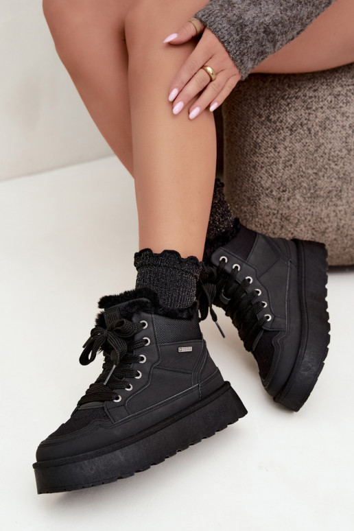 Black women's snow boots with laces and fur Big Star UU274167