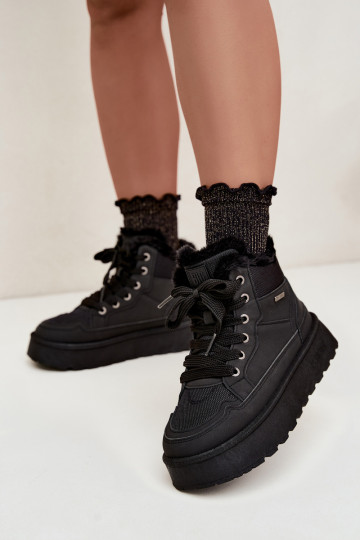 Black women's snow boots with laces and fur Big Star UU274167 2