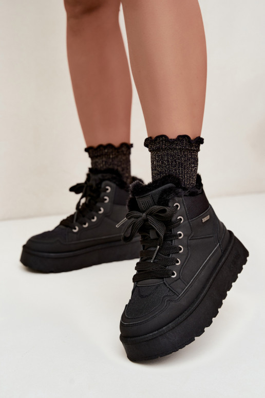 Black women's snow boots with laces and fur Big Star UU274167