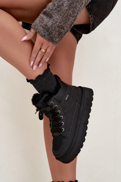 Black women's snow boots with laces and fur Big Star UU274167